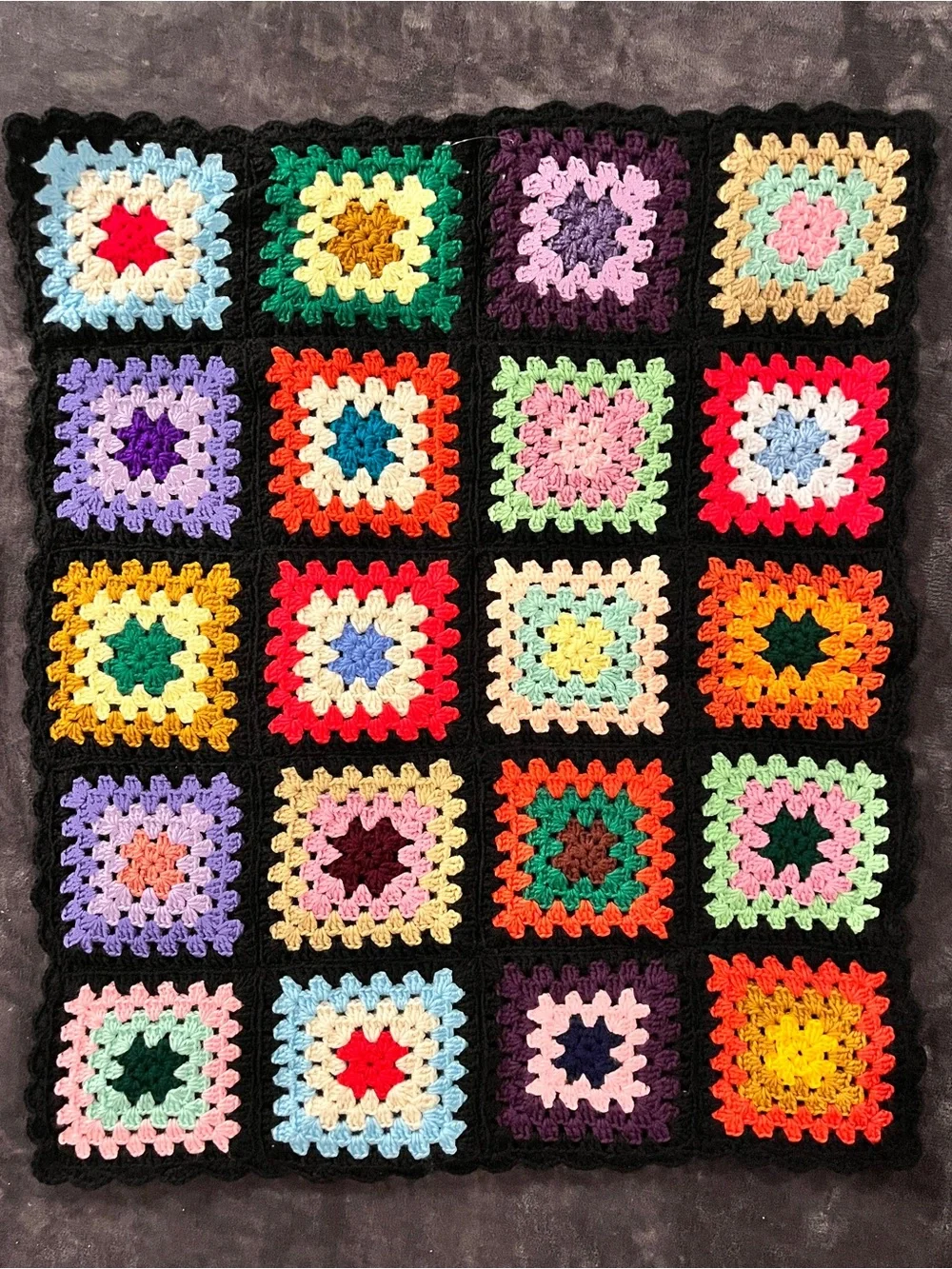 Handmade Multicolor Crochet Granny Square Quilt - Home Bedding